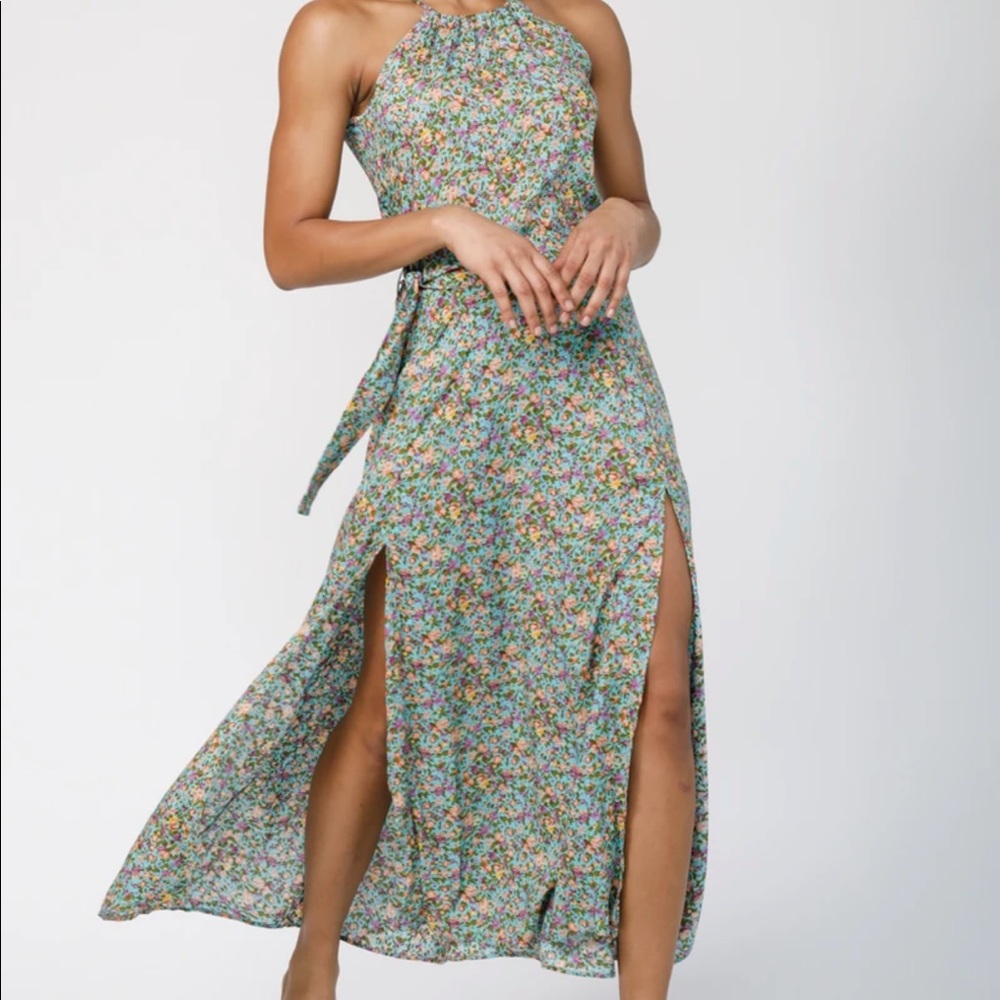 NWT Silk & Salt bouquet halter maxi dress L